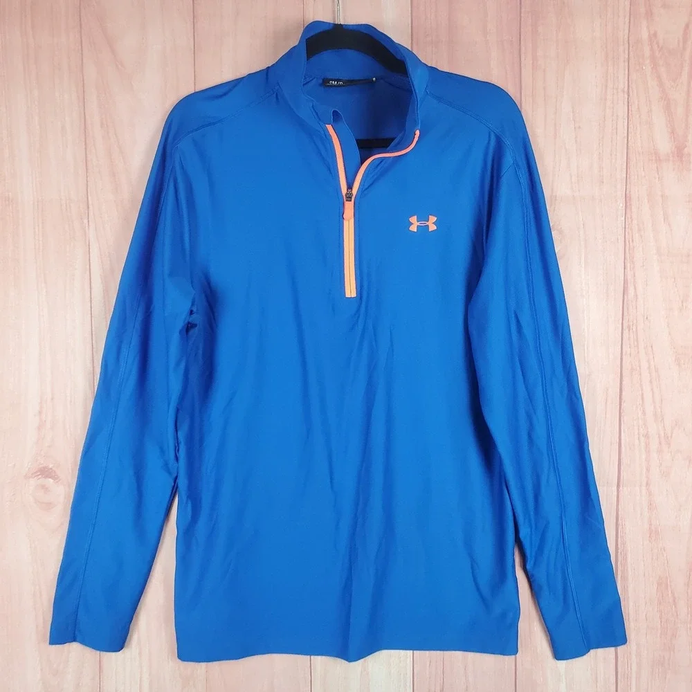 Under Armour UA Tech Textured Top Men Small Blue Logo Mock Neck Half Zip Running